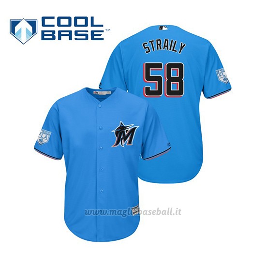 Maglia Baseball Uomo Miami Marlins Dan Straily Cool Base Entrenamiento De Primavera 2019 Blu